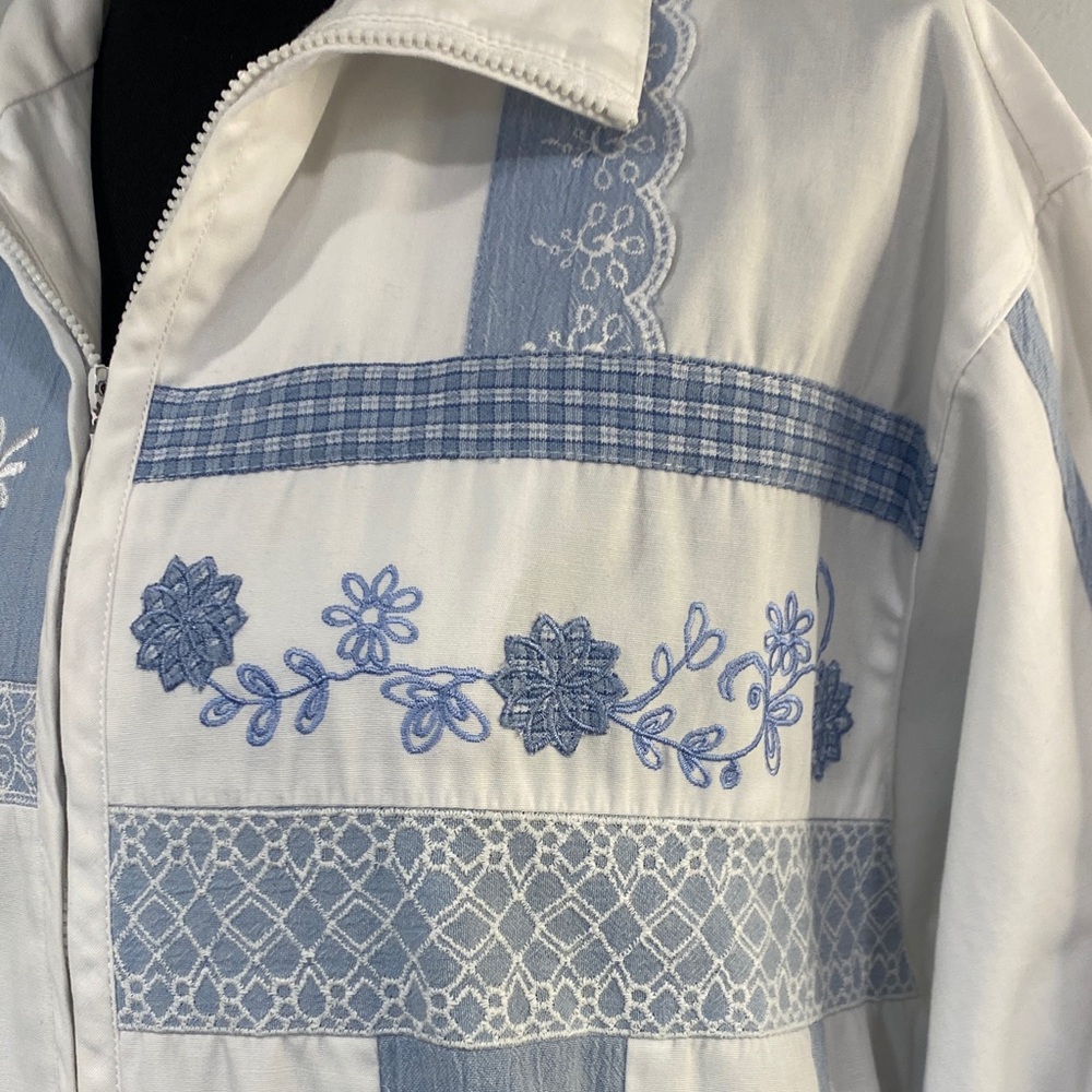Koret Blue White Patchwork Embroidered Coastal Zi… - image 3